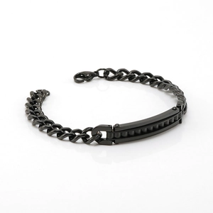 Sleek black stainless steel Cuban link bracelet with a central rectangular bar design