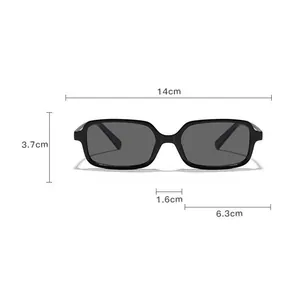 Size guide for vintage rectangle sunglasses showing frame width 14cm and lens width 6.3cm