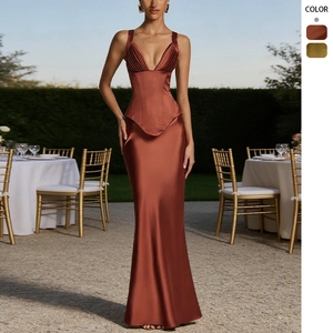 Women's Sexy Satin Top And Bottom Skirt Set Sleeveless Corset Top And Mermaid Maxi Skirt Evening Party Clubwear Outfit