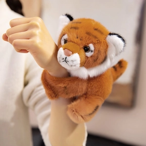Cute plush tiger slap bracelet for kids with soft orange fur and black stripes