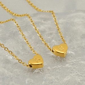 Initial Heart Pendant Necklace 18K Gold Plated Stainless Steel Clavicle Chain Minimalist Fashion Jewelry For Women