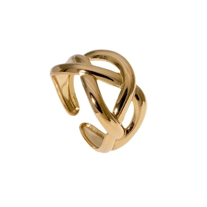 Intertwined multi-layer gold stainless steel open ring with a minimalist woven design