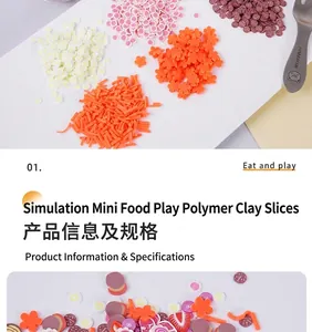 Detailed close-up of mixed miniature polymer clay fruit and floral slices for DIY crafts