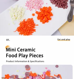 Detailed close-up of mixed miniature polymer clay fruit and floral slices for DIY crafts