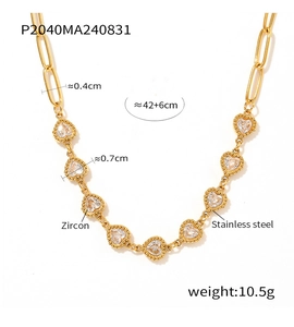 Detailed dimensions of gold heart zircon necklace with 42+6cm length and 10.5g weight