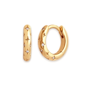 Baroque S925 silver needle hoop earrings with gold finish and star-shaped zircon pavé