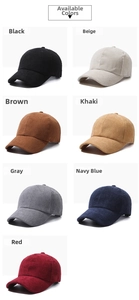 Corduroy baseball caps in seven colors featuring striped texture and curved brim