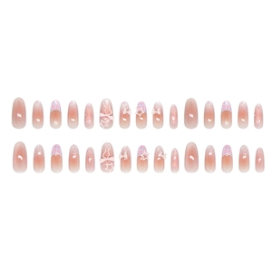 Faux ongles dégradé rose avec nœuds 3D, étoiles et motifs de carreaux français