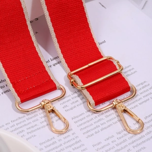 Ethnic style red and beige woven replacement shoulder strap with gold metal buckles