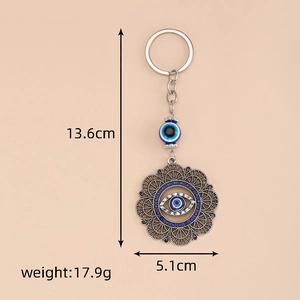 Evil eye hamsa keychain dimensions 13.6cm length and 5.1cm width with 17.9g weight
