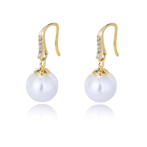 925 silver pearl drop earrings with gold finish and sparkling zircon stones for women