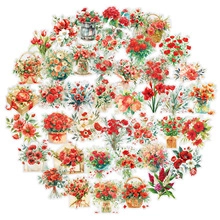 Detail showing vintage red floral waterproof PET stickers set for scrapbooking decoration