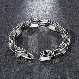 Vintage punk stainless steel bracelet for men with embossed pattern and oxidized silver finish