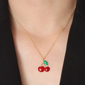 Fashion Fruit Pendant Necklace Copper Enamel Cherry Apple Rose Chili Clavicle Chain Jewelry For Women Girls Elegant Accessory