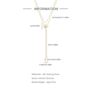 925 silver star necklace with zircon stones, Y-shaped chain and detailed dimensions