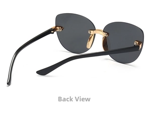 Rear view of irregular gradient sunglasses featuring gold metal nose bridge and black temples