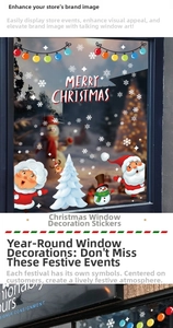 Detail of Santa Claus and snowman static window decals with Merry Christmas text