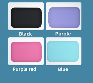 Slim silicone card holders shown in four colors: black, purple, magenta and blue