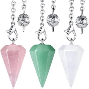 Natural Stone Hexagonal Cone Pendulum Necklace Amethyst Rose Quartz Tiger Eye Faceted Crystal Bullet Pendant Meditation Jewelry
