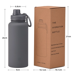1000ml matte dark gray stainless steel sports water bottle with leak-proof handle lid