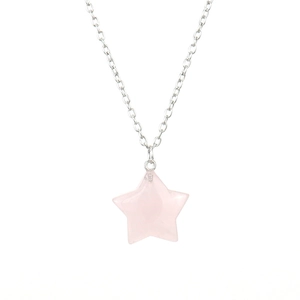 Detailed close-up of a 2.5cm pink star crystal pendant with a silver-colored O-chain link