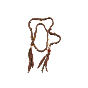 Bohemian hand-woven linen waist chain with resin beads and stylish fabric tassels