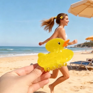 Pinza per capelli a forma di papera gialla, simpatico design animale per acconciatura estiva