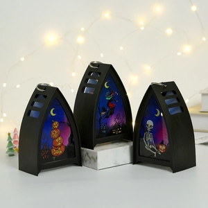 Lanterne LED per Halloween con motivi di zucca, strega e scheletro decorativi