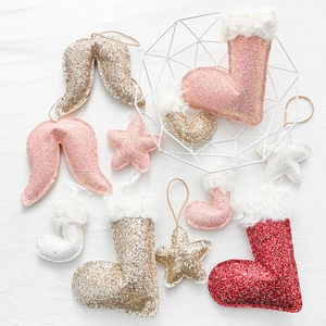 Sequin Glitter Christmas Ornaments Hanging Stocking Angel Wing Star Faux Fur Nordic Holiday Decor