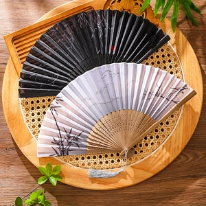 Chinese Style Satin Folding Fan Handheld Vintage Bamboo Hollow Carved With Tassel For Women Dance Wedding Party Accessories