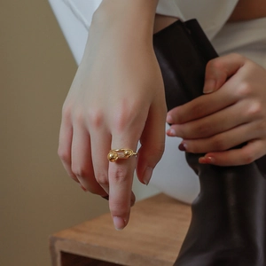 Minimalist double ball U-shaped ring in 18K gold plated titanium steel for women