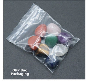 Set of natural crystal chakra stones including amethyst and quartz in a clear OPP bag
