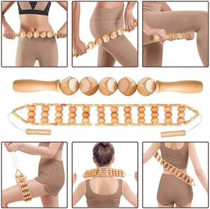 2-piece wooden massage tool set including roller stick and back rope for full body therapy