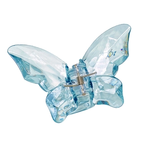 Ice blue butterfly hair claw clip with crystal texture and secure metal spring
