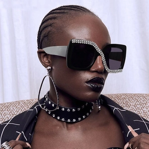 Square oversized sunglasses with rhinestone snake pattern and silver matte temples