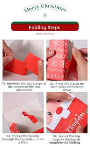 Step-by-step assembly guide for Santa Claus themed Christmas gift boxes with red ribbon