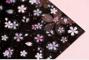 Detail of 5D ultra-thin Sakura nail stickers with pink and purple floral patterns