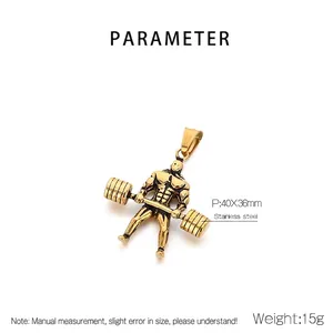 Detailansicht des goldenen Edelstahl-Gewichtheber-Anhängers mit Maßen und Gewicht