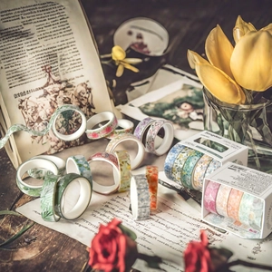 5-roll set of floral washi tapes for DIY scrapbooking with spring flower patterns