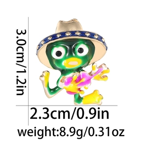 Detailed size specifications of the green enamel owl brooch in 1.2 by 0.9 inch dimensions