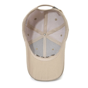 Classic beige cotton baseball cap with adjustable metal buckle and six-panel structure