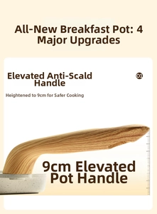 Detail of 9cm elevated anti-scald handle with wood grain texture on stone coated pan
