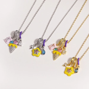 Titanium enamel necklaces with colorful zircon pendants in silver and gold chains
