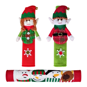 Christmas refrigerator handle covers with festive elf designs in red and green colors