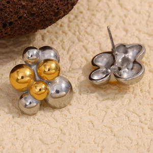 Boucles d'oreilles géométriques bicolores or et argent en acier inoxydable plaqué or 18K