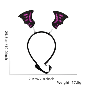 Halloween bat wing pet headband with purple glitter details and adjustable strap for dogs