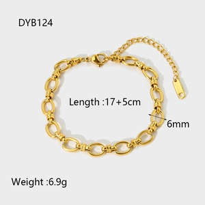 Detail view of 18K gold stainless steel curb chain bracelet with lobster clasp and sizing