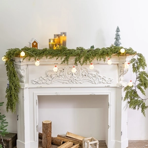 Christmas cypress garland with snowman LED string lights for mantel decoration