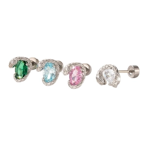 Snake winding oval zircon stud earrings in titanium steel with screw back flat post