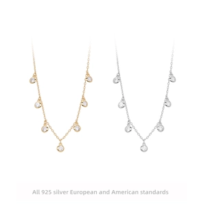 925 Sterling Silver Necklace With Round Zircon Pendants Minimalist Elegant Clavicle Chain Jewelry For Women
